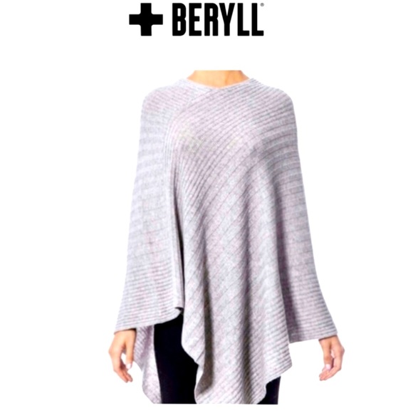 🚫SOLD🚫 NWOT BERYLL 100% Cashmere ribbed poncho One Size - Picture 2 of 13